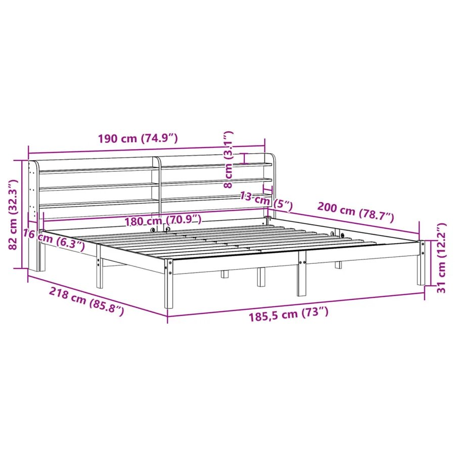 Cadre de lit sans matelas blanc 180x200 cm bois massif de pin - 12