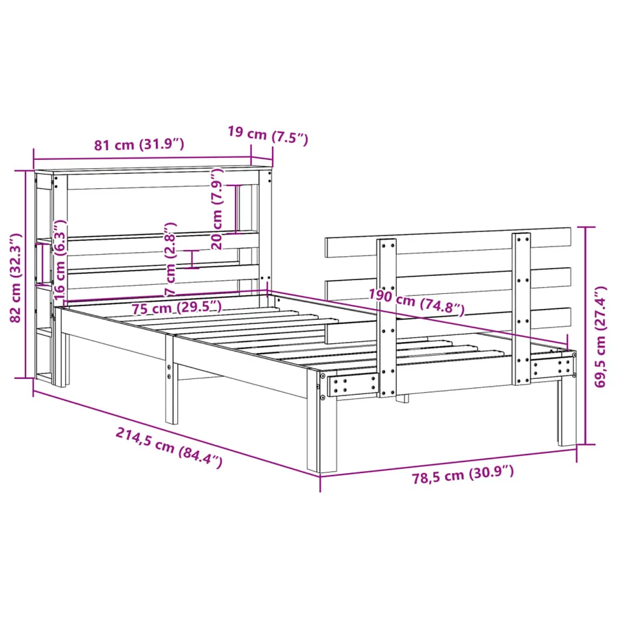 Cadre de lit avec tête de lit sans matelas cire marron 75x190cm - 11