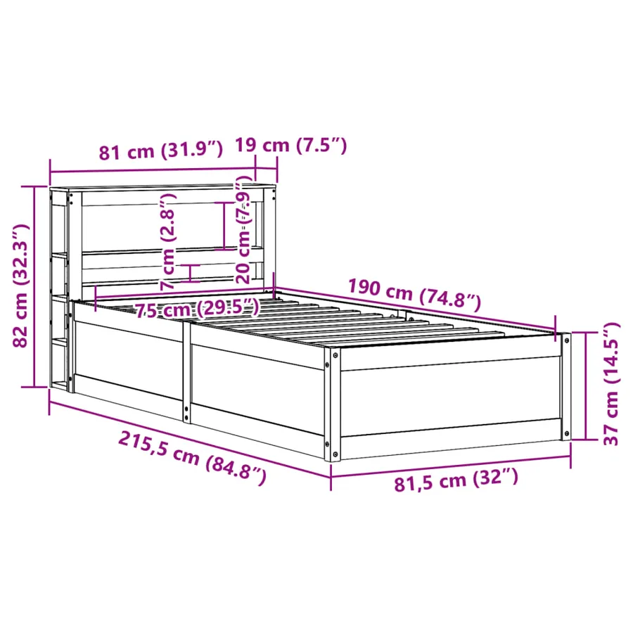 Cadre de lit avec tête de lit cire marron 75x190 cm bois de pin - 12
