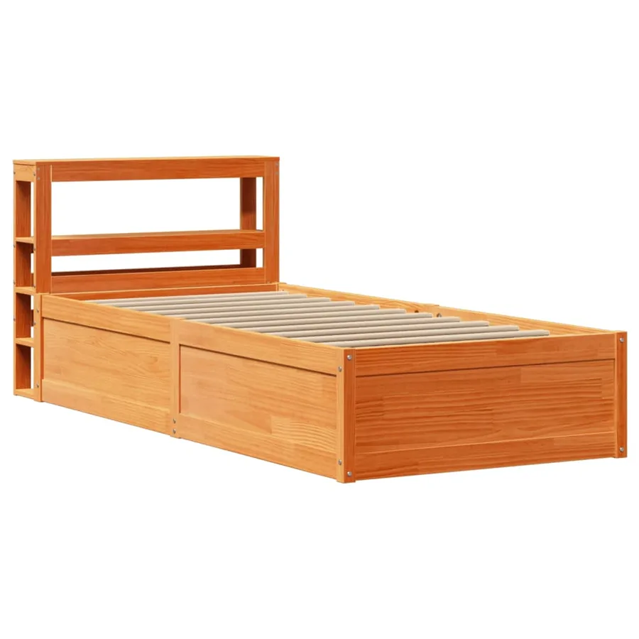 Cadre de lit avec tête de lit cire marron 75x190 cm bois de pin - 2