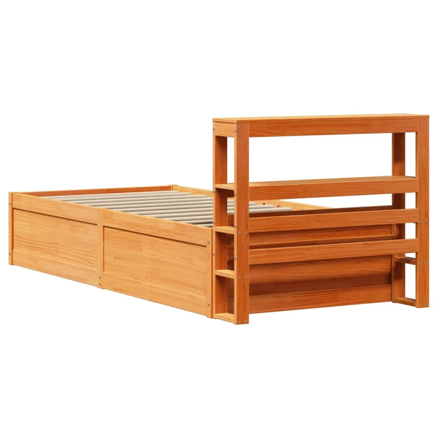 Cadre de lit avec tête de lit cire marron 75x190 cm bois de pin - 8