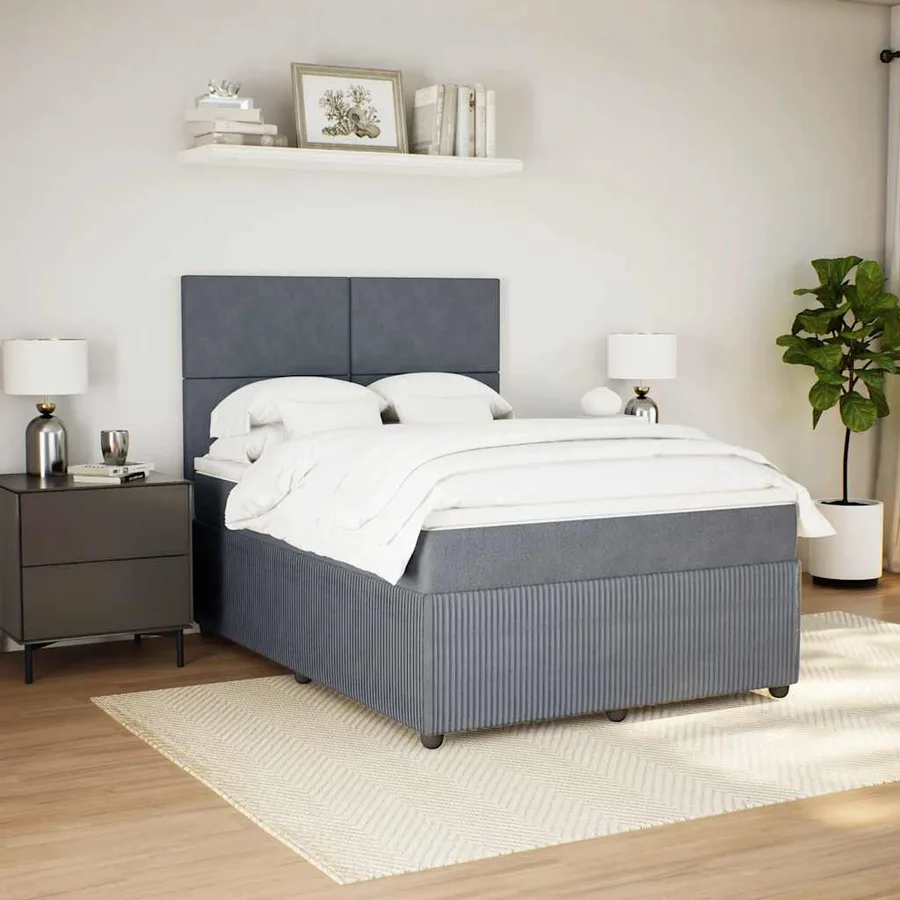 Sommier à lattes de lit et matelas Gris foncé 160x200cm Velours - 4