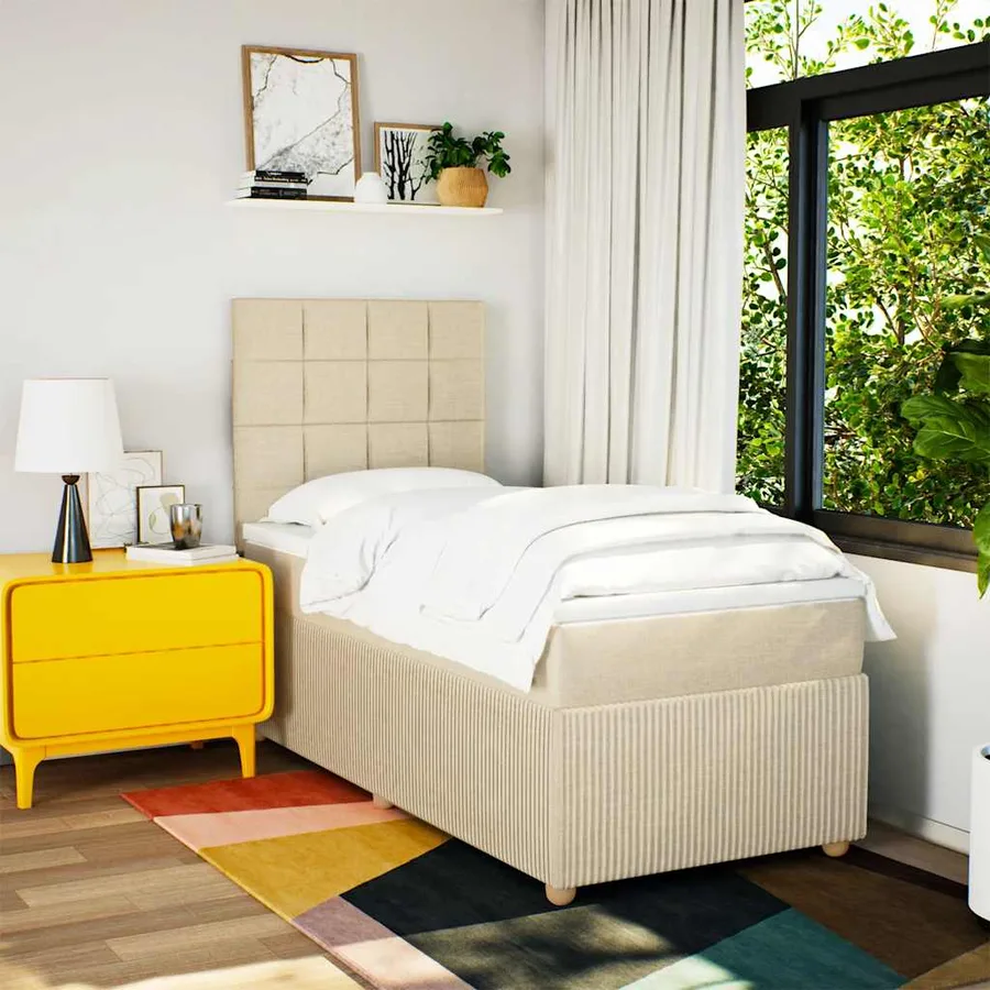Sommier à lattes de lit et matelas Crème 90x190 cm Tissu - 5