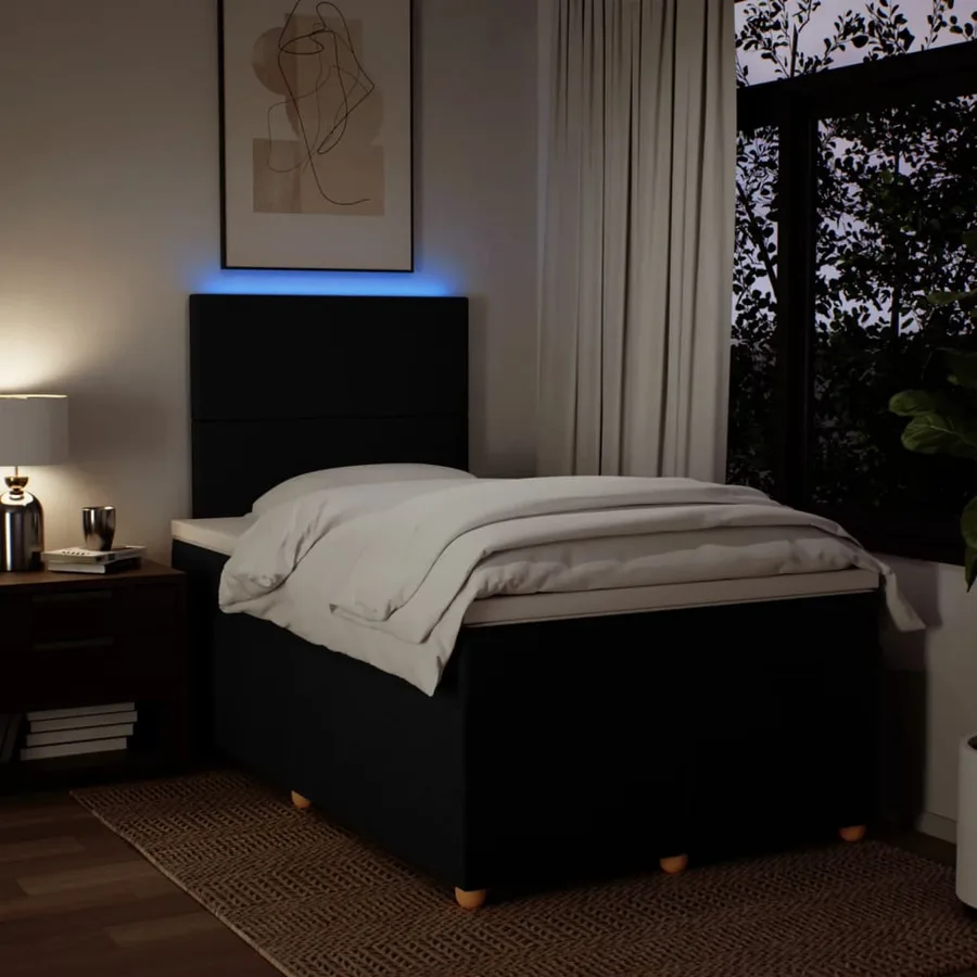 Sommier à lattes de lit avec matelas noir 120x190 cm tissu - 4