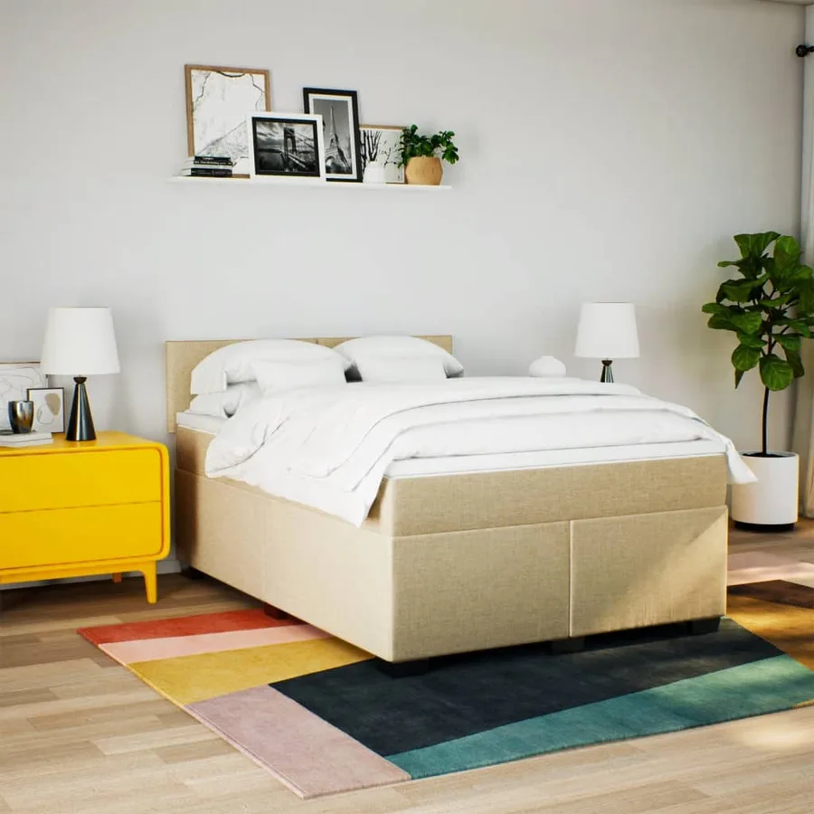 Sommier à lattes de lit avec matelas Crème 140x200 cm Tissu - 4