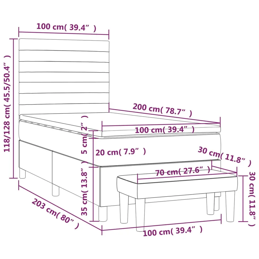 Sommier à lattes de lit avec matelas Taupe 100x200 cm Tissu - 8