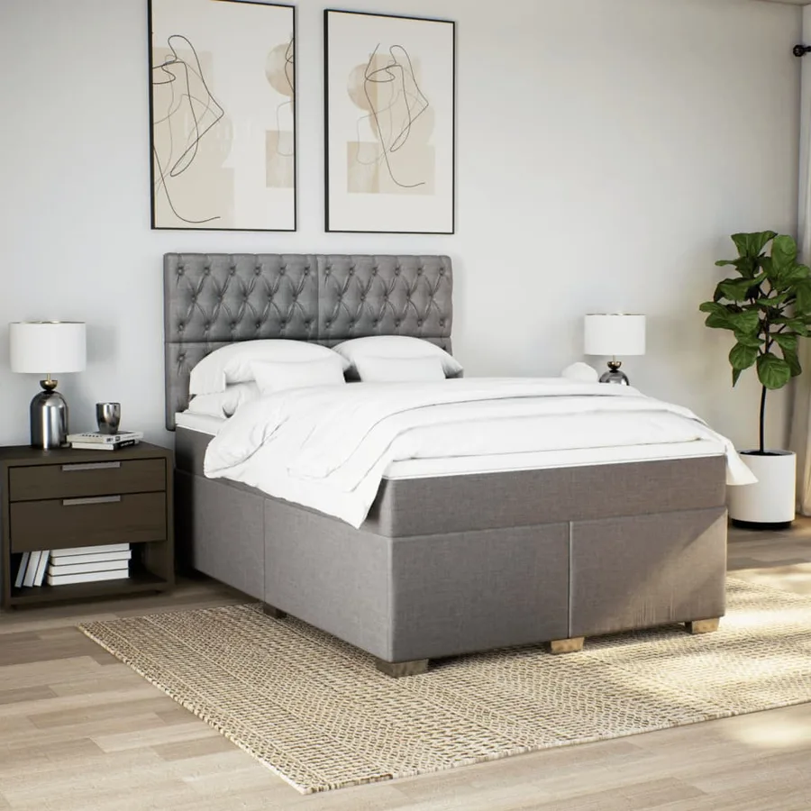 Sommier à lattes de lit avec matelas Taupe 140x200 cm Tissu - 4