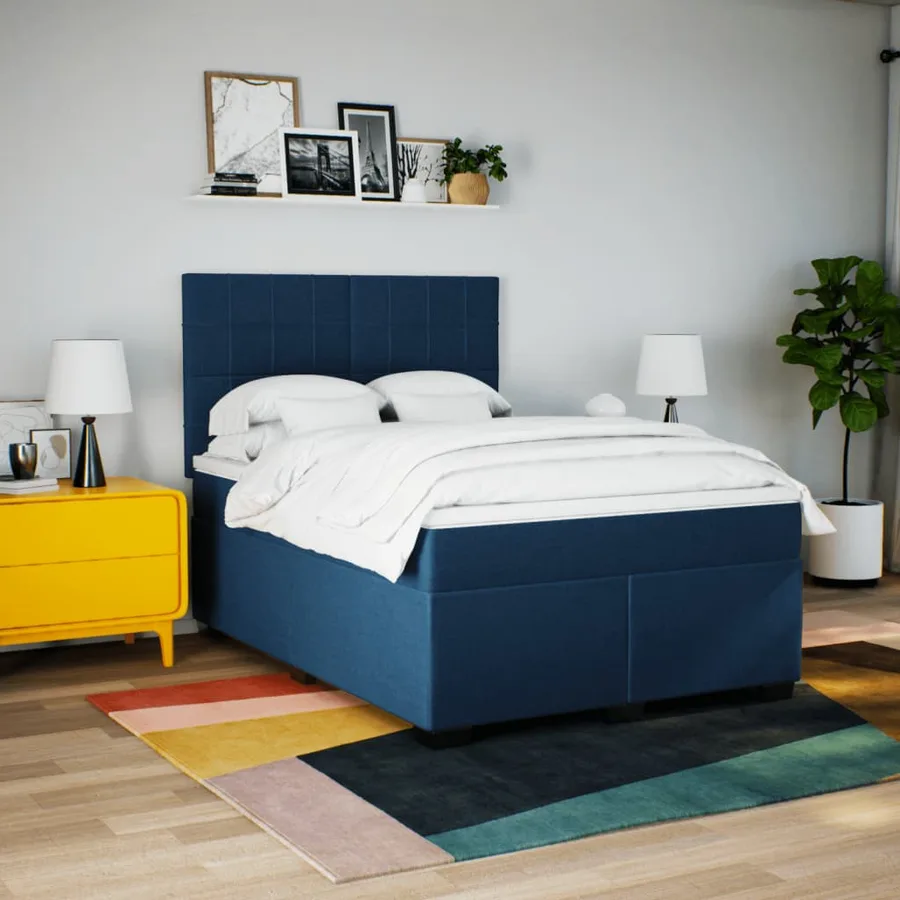 Sommier à lattes de lit avec matelas Bleu 140x200 cm Tissu - 3