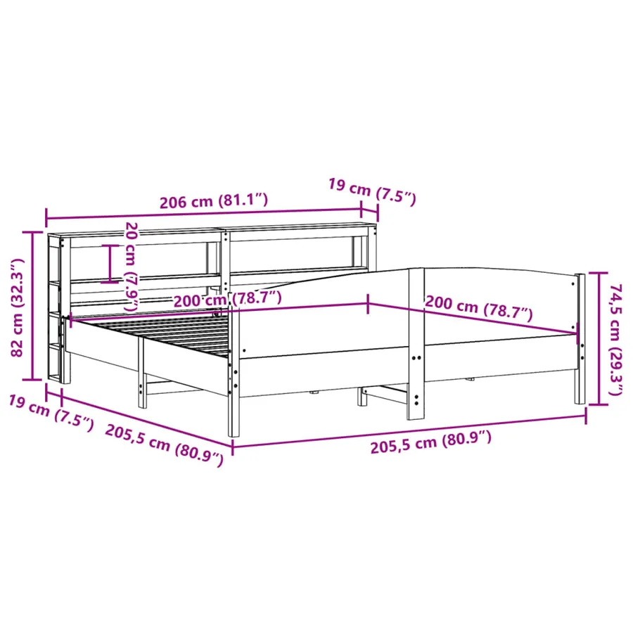 Cadre de lit sans matelas 200x200 cm bois massif de pin - 12