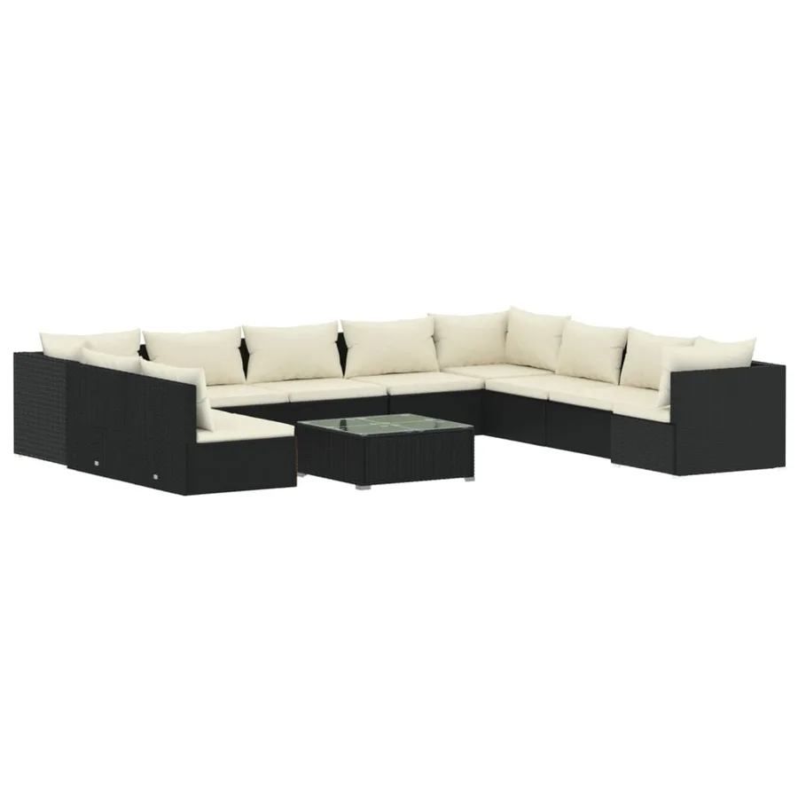 Salon de jardin 11 pcs avec coussins noir résine tressée - 2