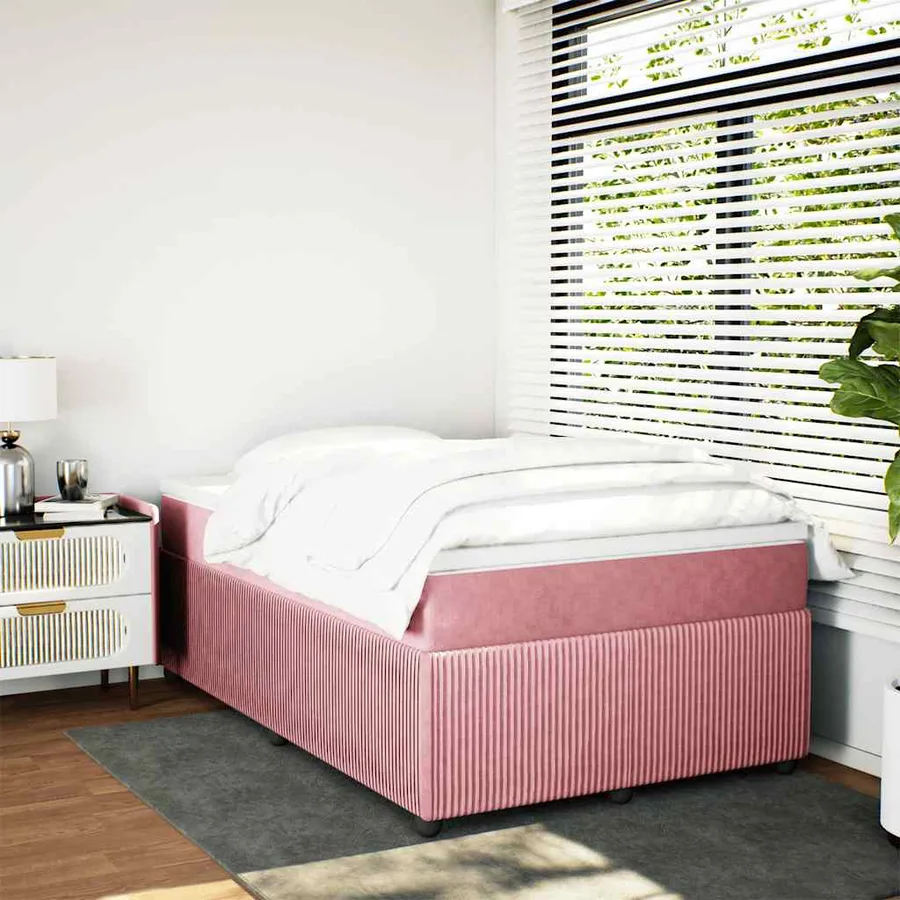 Sommier à lattes de lit avec matelas rose 120x190 cm velours - 3