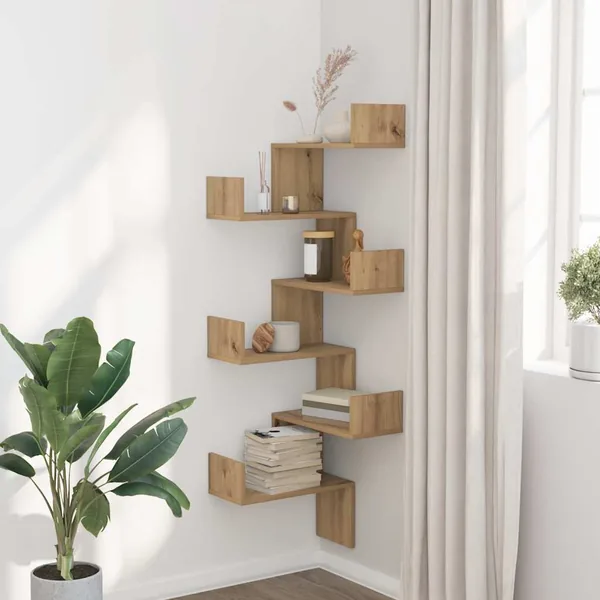 Étagère d'angle murale chêne artisanal bois d'ingénierie