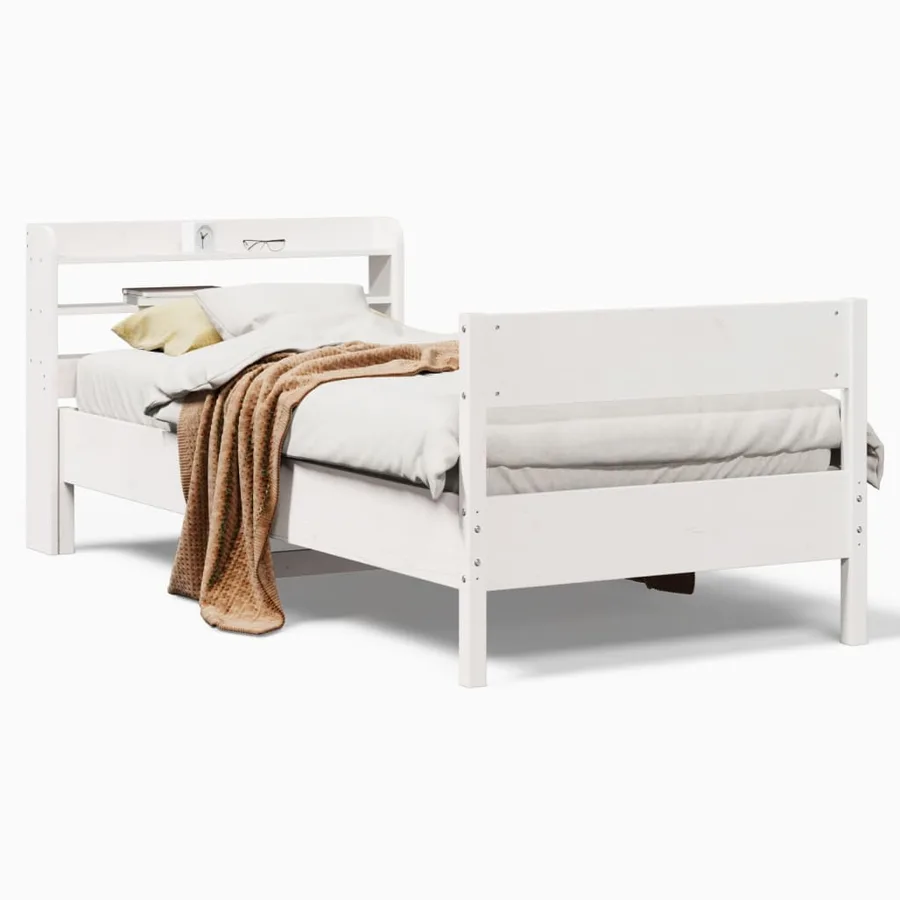 Cadre de lit sans matelas blanc 100x200 cm bois de pin massif - 2