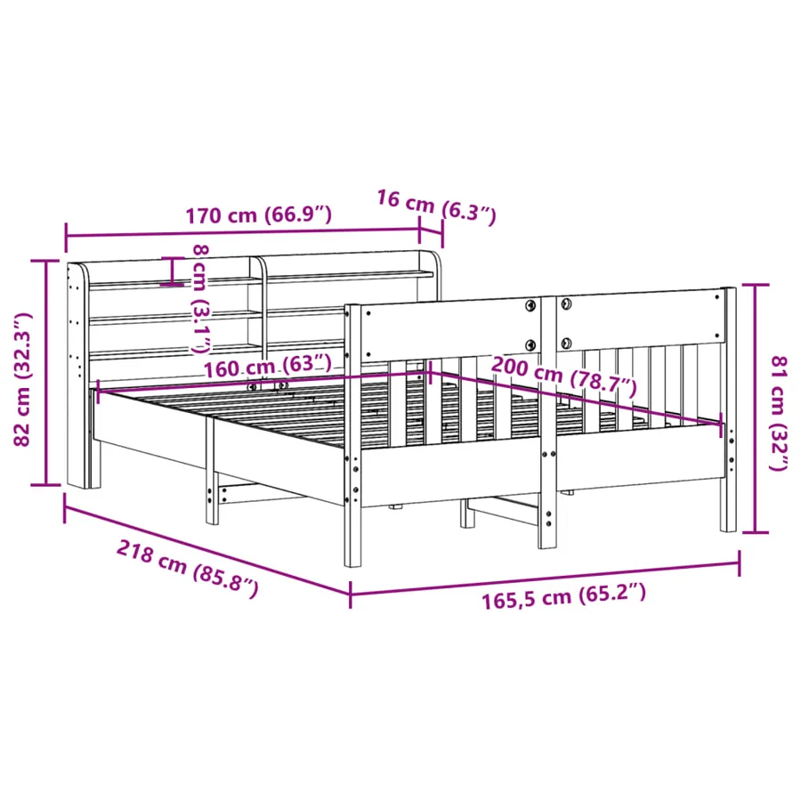Cadre de lit sans matelas blanc 160x200 cm bois de pin massif - 12