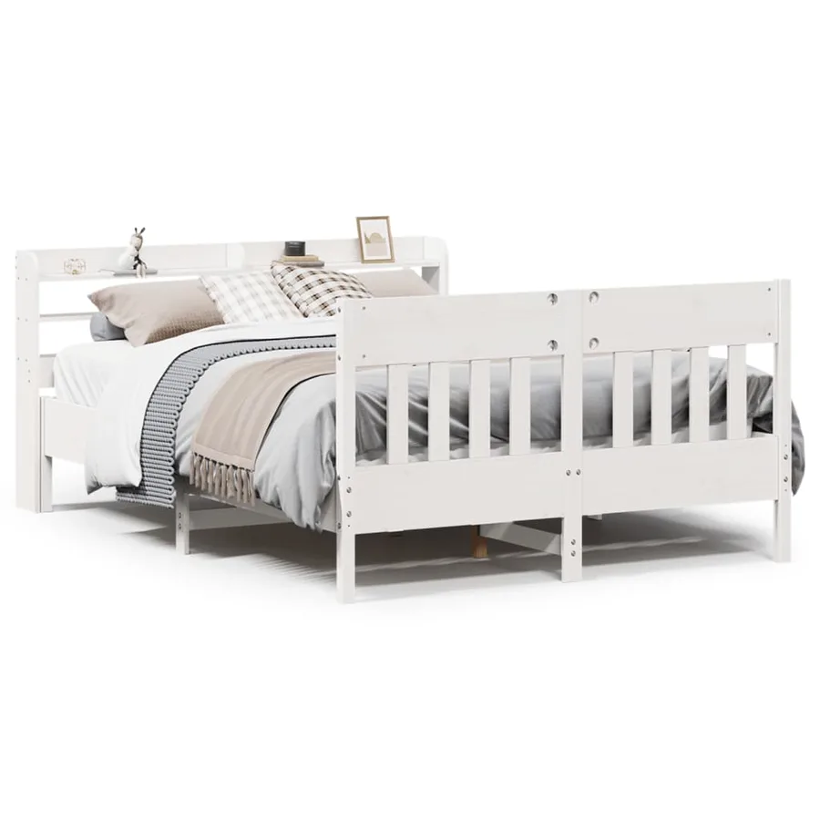 Cadre de lit sans matelas blanc 160x200 cm bois de pin massif - 2