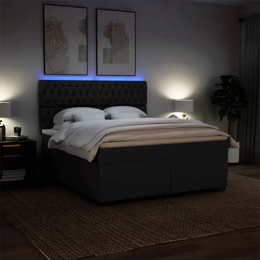 Sommier à lattes de lit avec matelas Noir 180x200 cm Tissu - 5