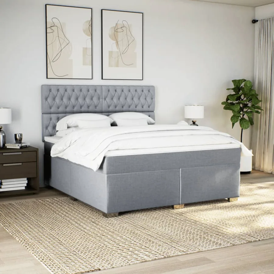 Sommier à lattes de lit avec matelas Gris clair 180x200cm Tissu - 3