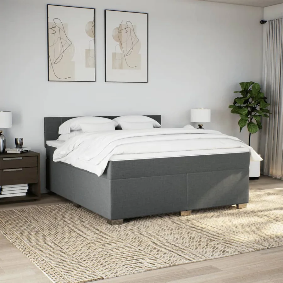 Sommier à lattes de lit avec matelas Gris foncé 180x200cm Tissu - 3