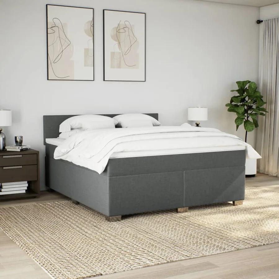 Sommier à lattes de lit avec matelas Gris foncé 180x200cm Tissu - 3