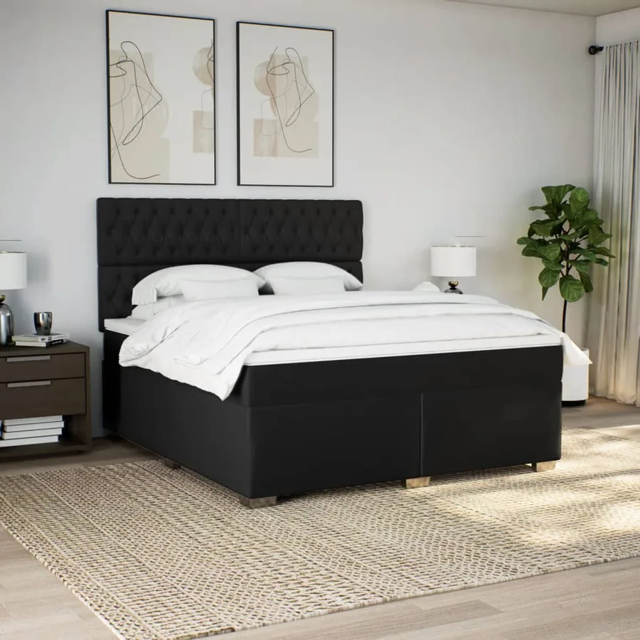 Sommier à lattes de lit avec matelas Noir 180x200 cm Tissu - 3