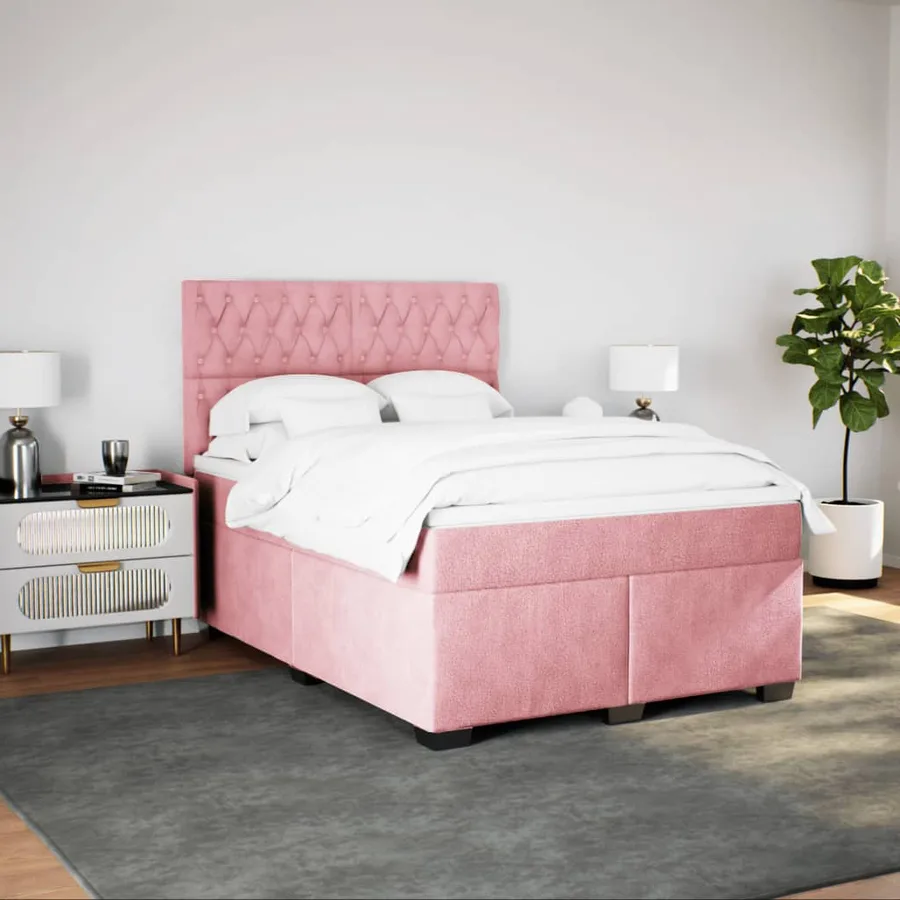 Sommier à lattes de lit avec matelas Rose 140x190 cm Velours - 3