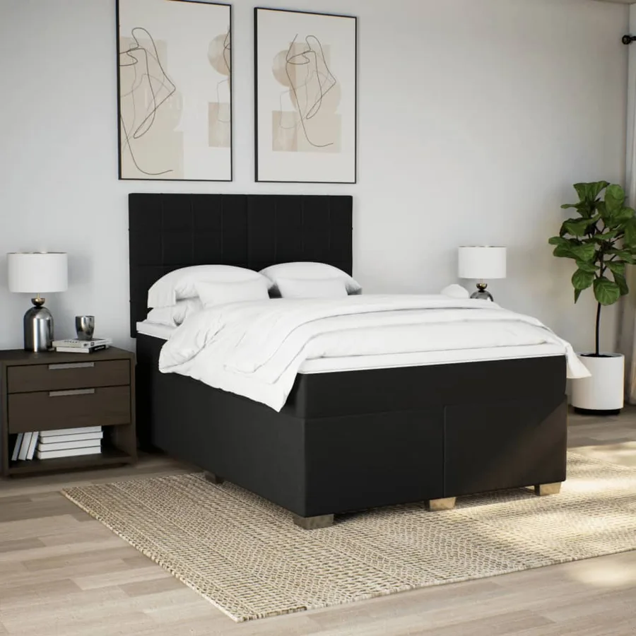 Sommier à lattes de lit avec matelas Noir 160x200 cm Tissu - 3