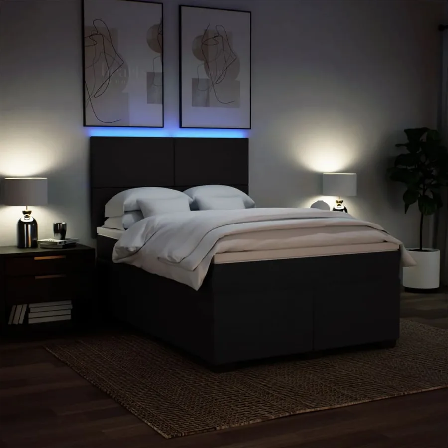 Sommier à lattes de lit avec matelas Noir 160x200 cm Tissu - 5