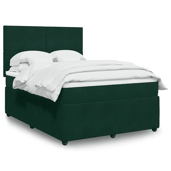Sommier à lattes de lit et matelas Vert foncé 160x200cm Velours