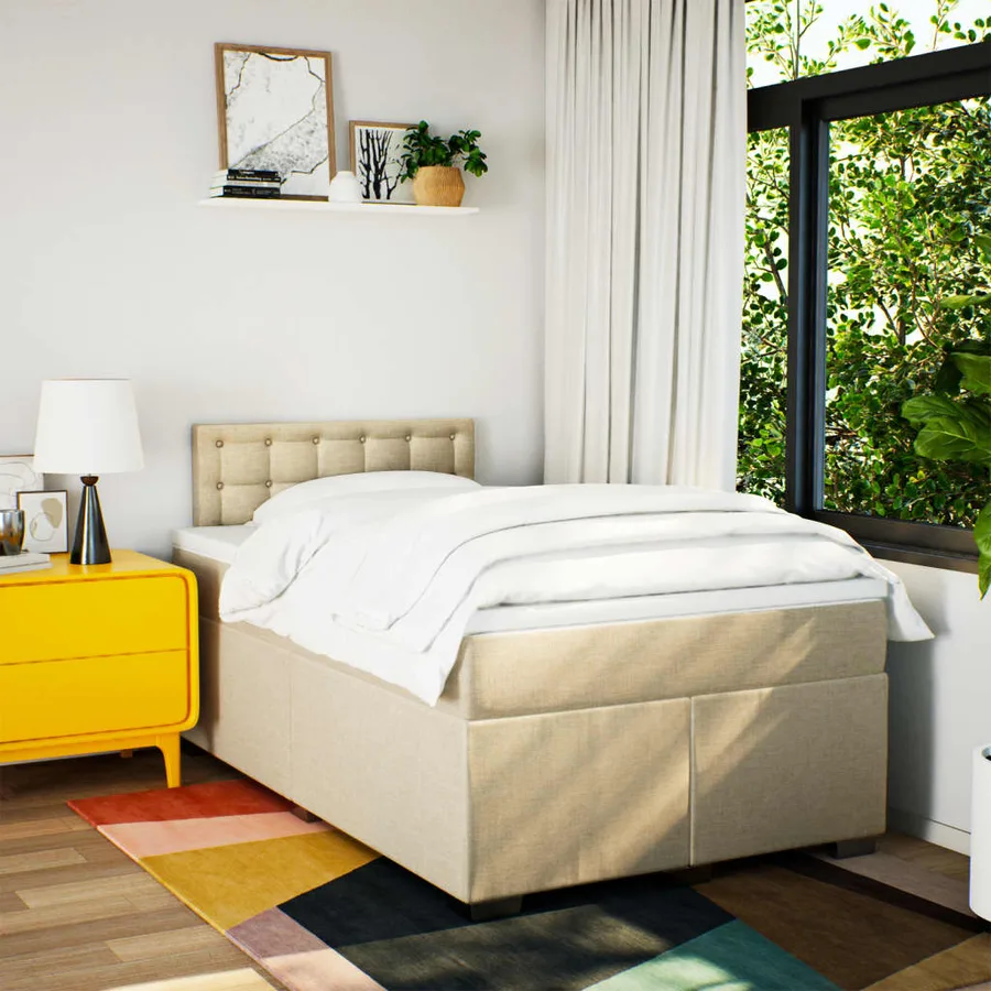 Sommier à lattes de lit avec matelas crème 120x190 cm tissu - 4