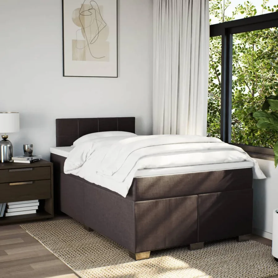 Sommier à lattes de lit et matelas marron foncé 120x190cm tissu - 3