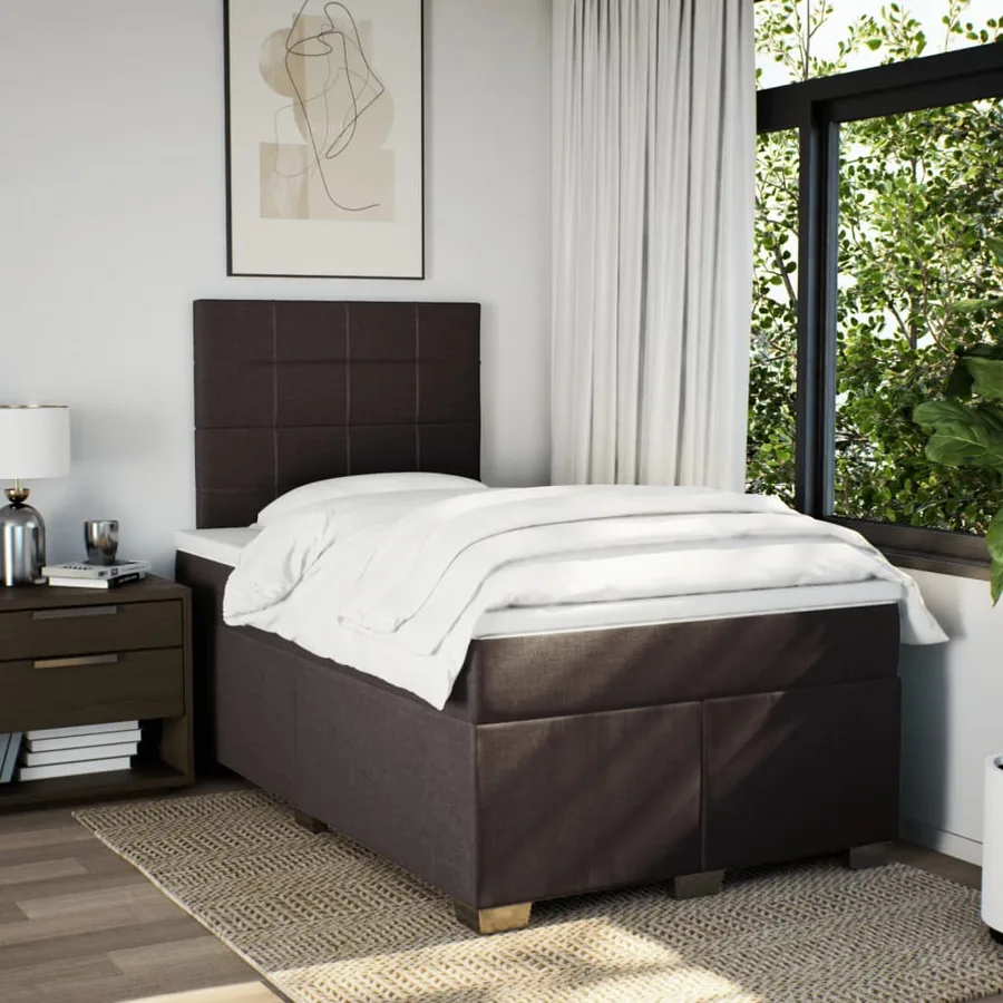 Sommier à lattes de lit et matelas marron foncé 120x190cm tissu - 4