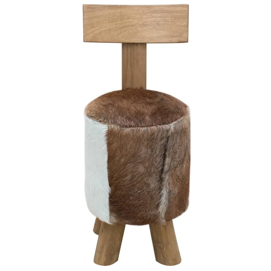 Tabouret cuir de chèvre et Bois de teck solide - 2