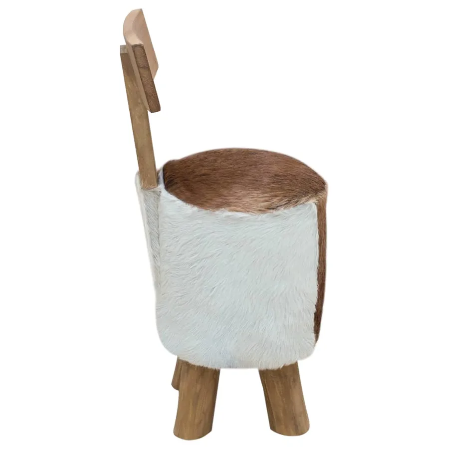 Tabouret cuir de chèvre et Bois de teck solide - 3