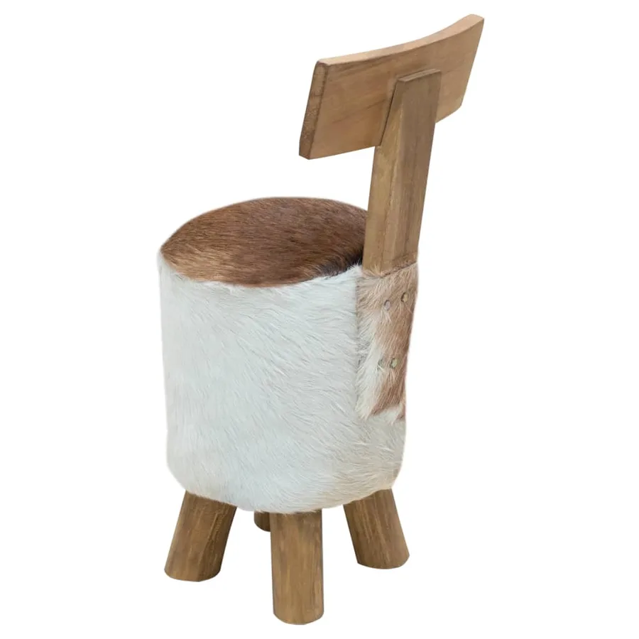 Tabouret cuir de chèvre et Bois de teck solide - 4