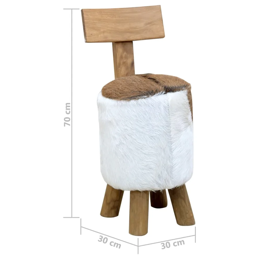 Tabouret cuir de chèvre et Bois de teck solide - 6