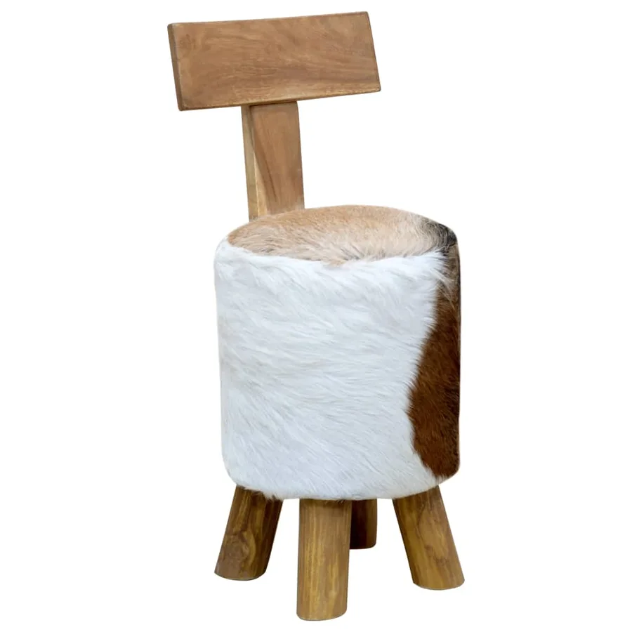Tabouret cuir de chèvre et Bois de teck solide - 9
