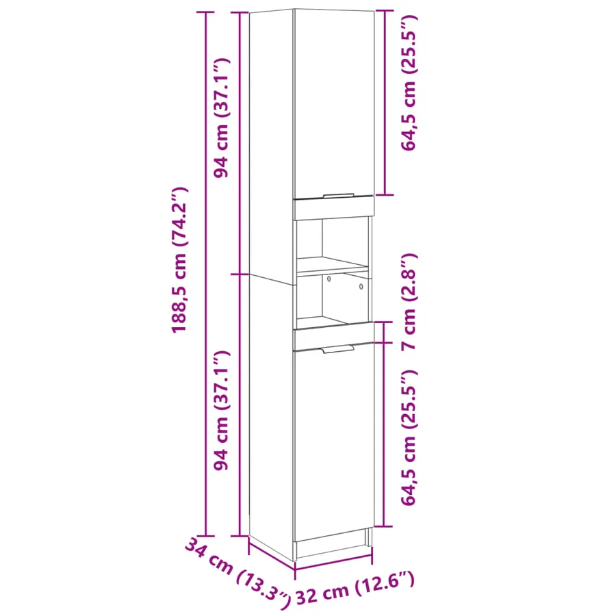 Armoire salle de bain chêne sonoma 32x34x188,5 cm - 10