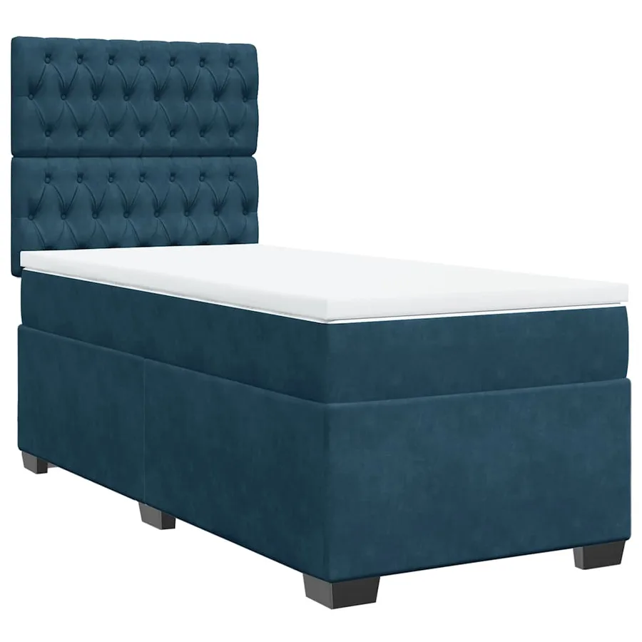 Sommier à lattes de lit avec matelas bleu 90x190 cm velours - 2