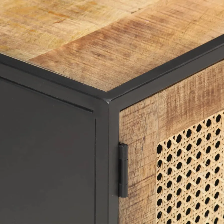 Meuble TV 120x30x40 cm Bois de manguier brut et canne naturelle - 5