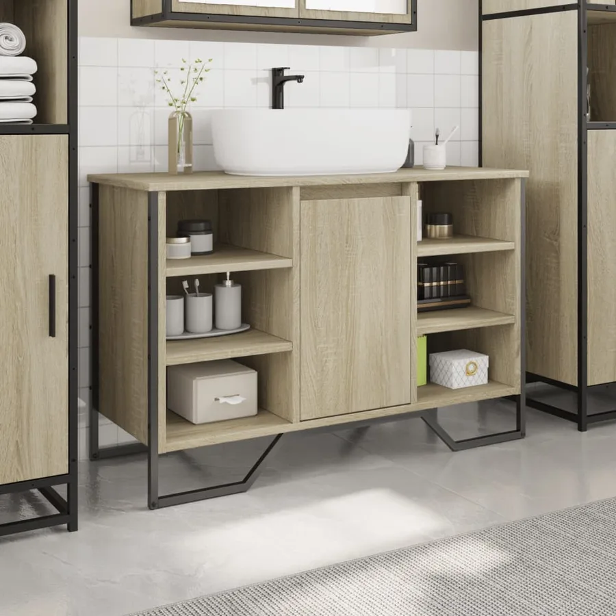 Armoire lavabo de salle de bain chêne sonoma 91x35x60 cm - 3
