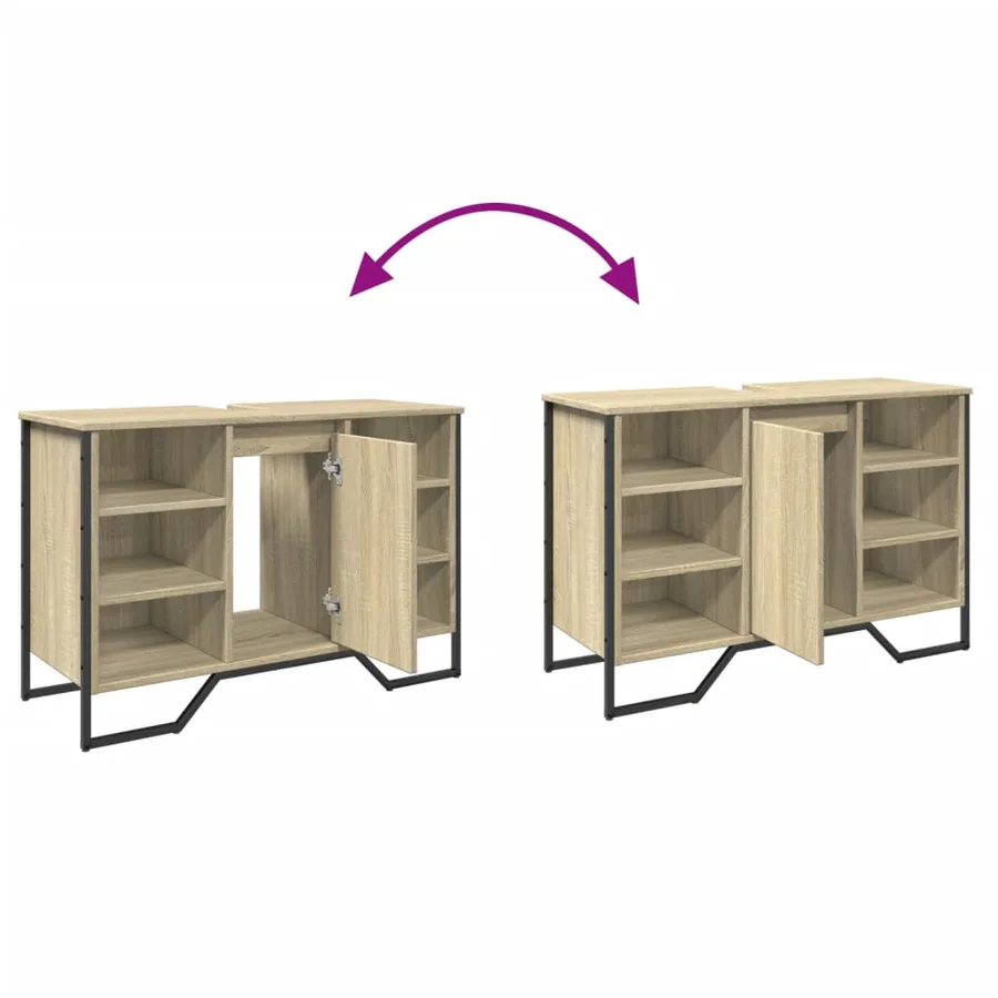 Armoire lavabo de salle de bain chêne sonoma 91x35x60 cm - 9