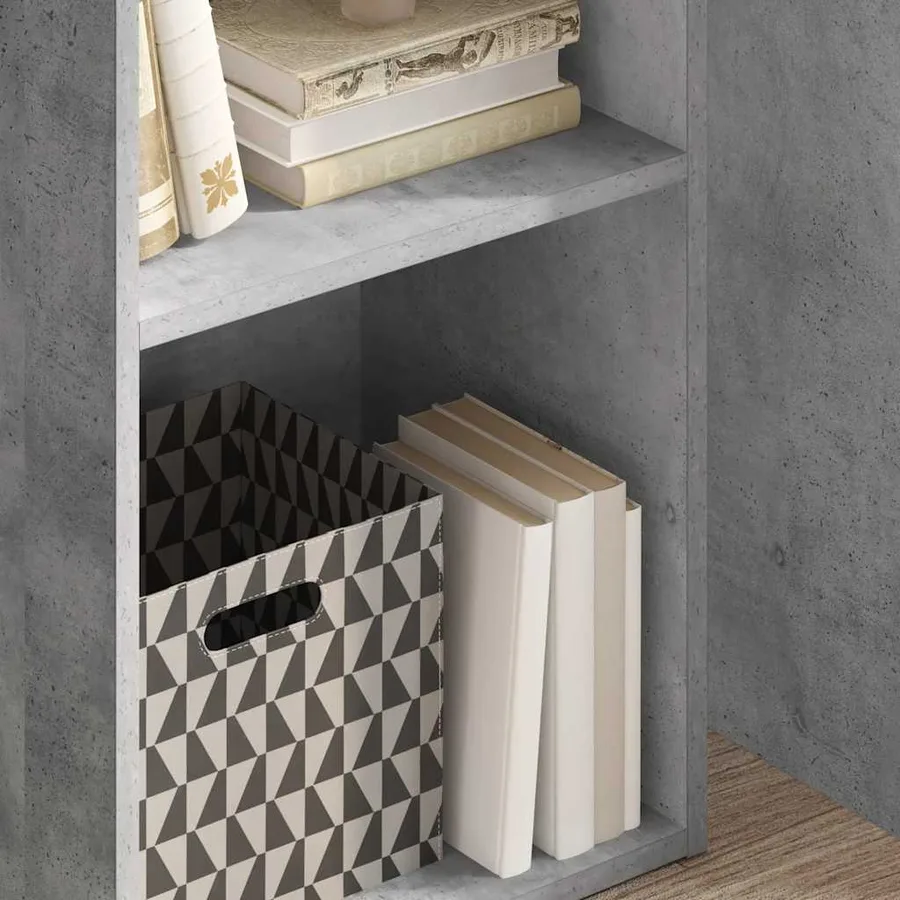 Bibliothèque à 2 niveaux gris béton bois d'ingénierie - 3