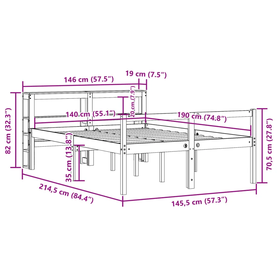 Cadre de lit et tête de lit sans matelas cire marron 140x190 cm - 12
