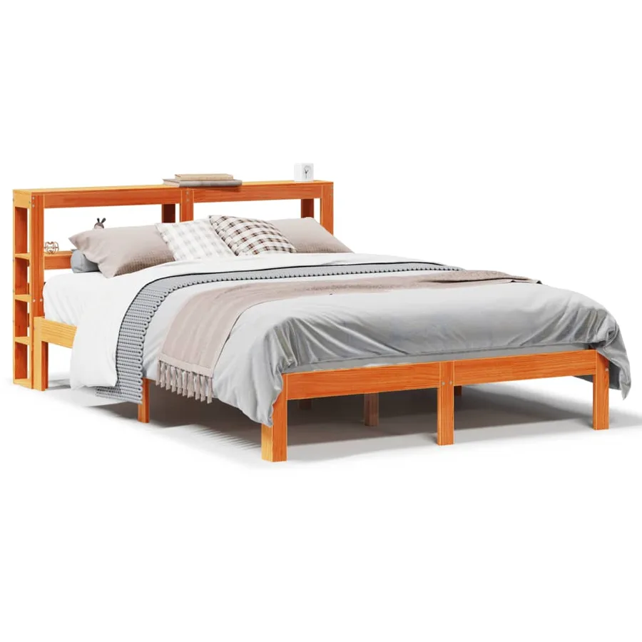 Cadre de lit sans matelas cire marron 140x200cm bois pin massif - 2
