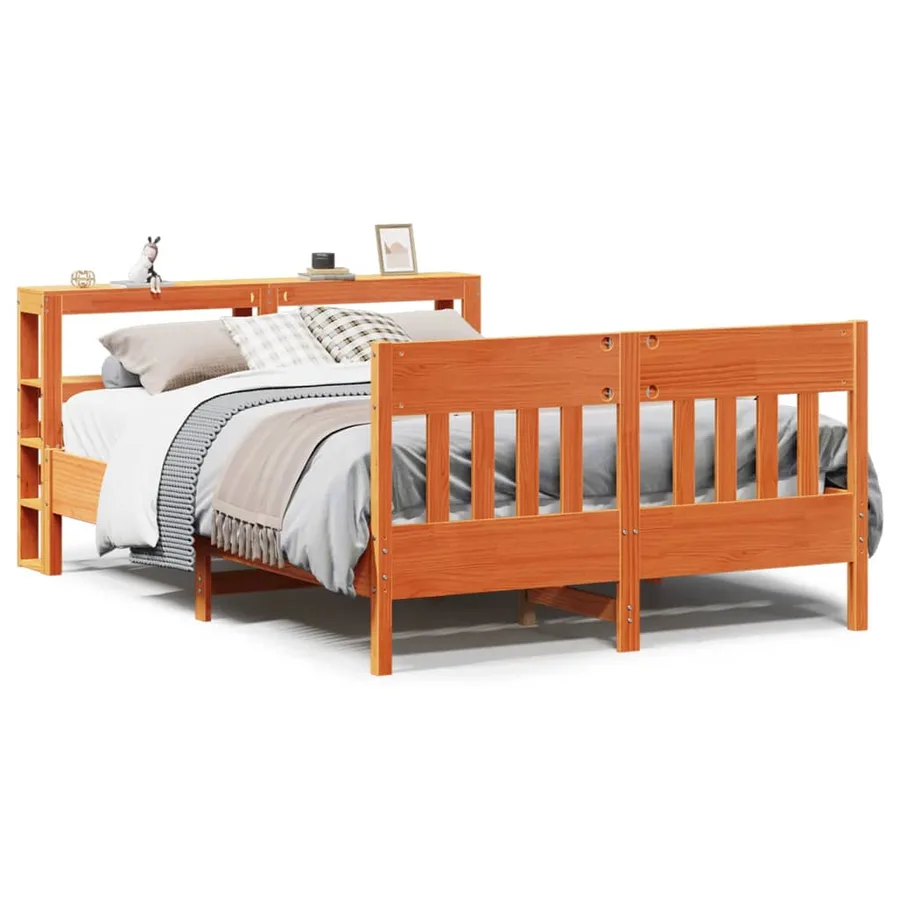 Cadre de lit sans matelas cire marron 140x200cm bois pin massif - 2