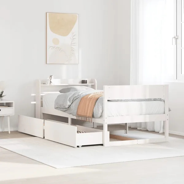 Cadre de lit sans matelas blanc 75x190 cm bois de pin massif