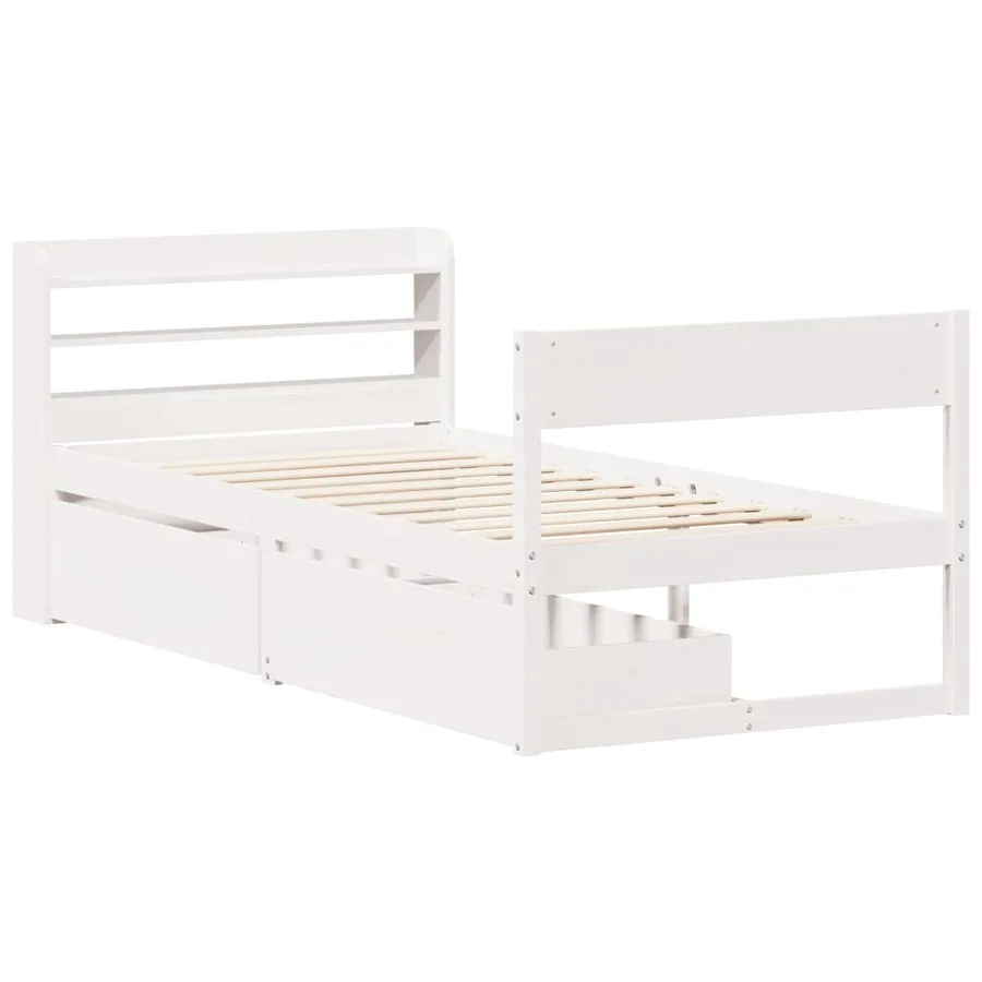 Cadre de lit sans matelas blanc 75x190 cm bois de pin massif - 3