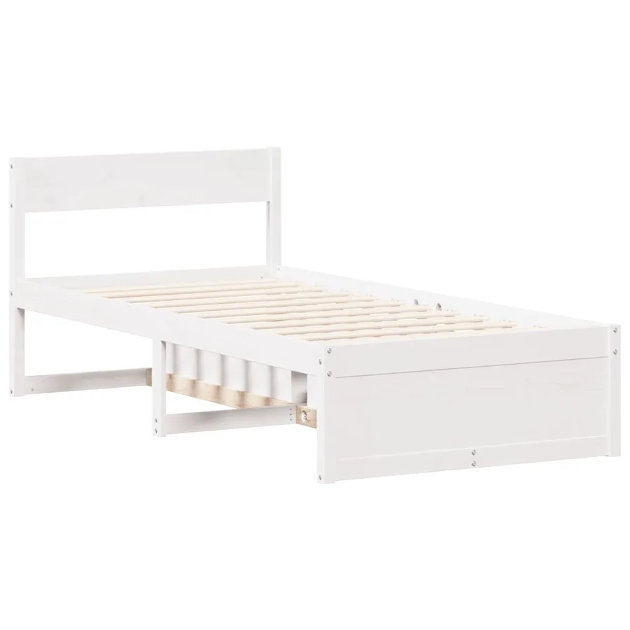 Cadre de lit sans matelas blanc 75x190 cm bois de pin massif - 5