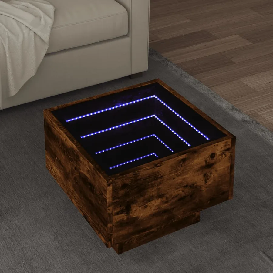 Table d'appoint et LED chêne fumé 40x40x30 cm bois d'ingénierie
