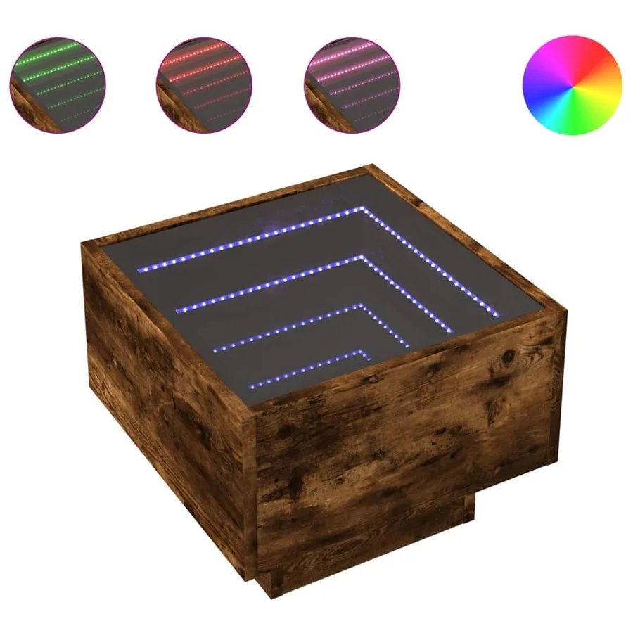 Table d'appoint et LED chêne fumé 40x40x30 cm bois d'ingénierie - 2